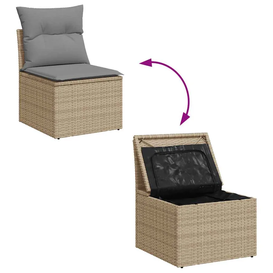 Salon de jardin avec coussins 8 pcs beige résine tressée - 8