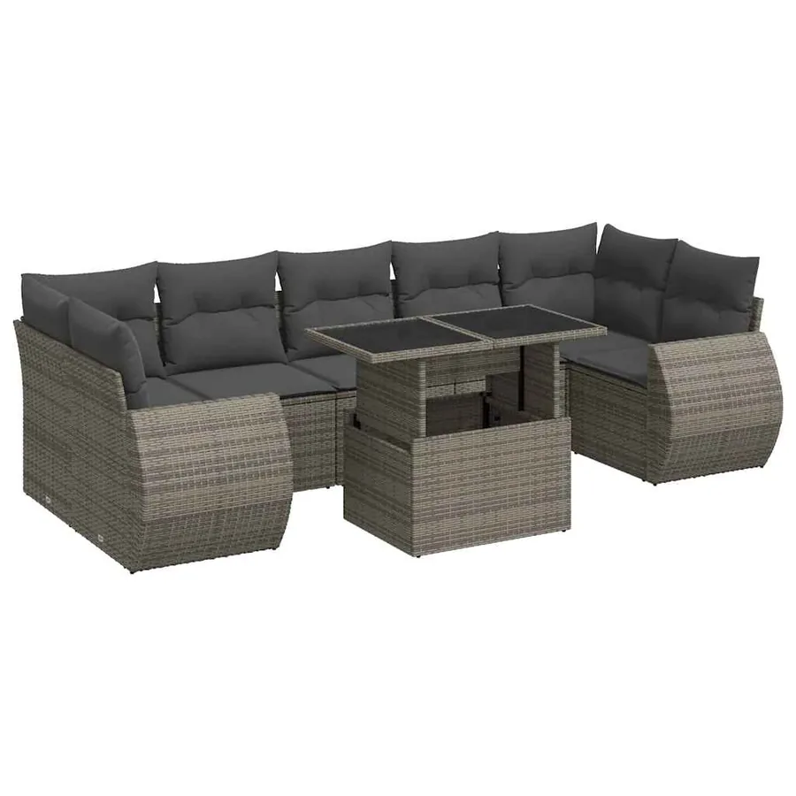 Salon de jardin 8 pcs avec coussins gris résine tressée - 2