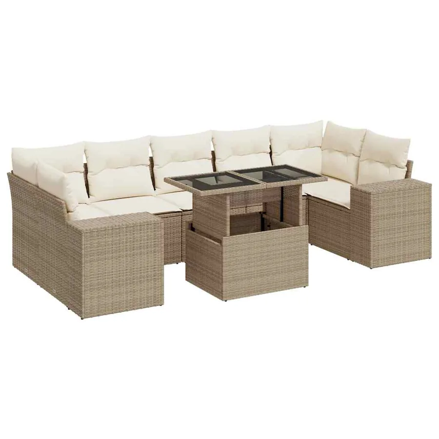 Salon de jardin avec coussins 8 pcs beige résine tressée - 2