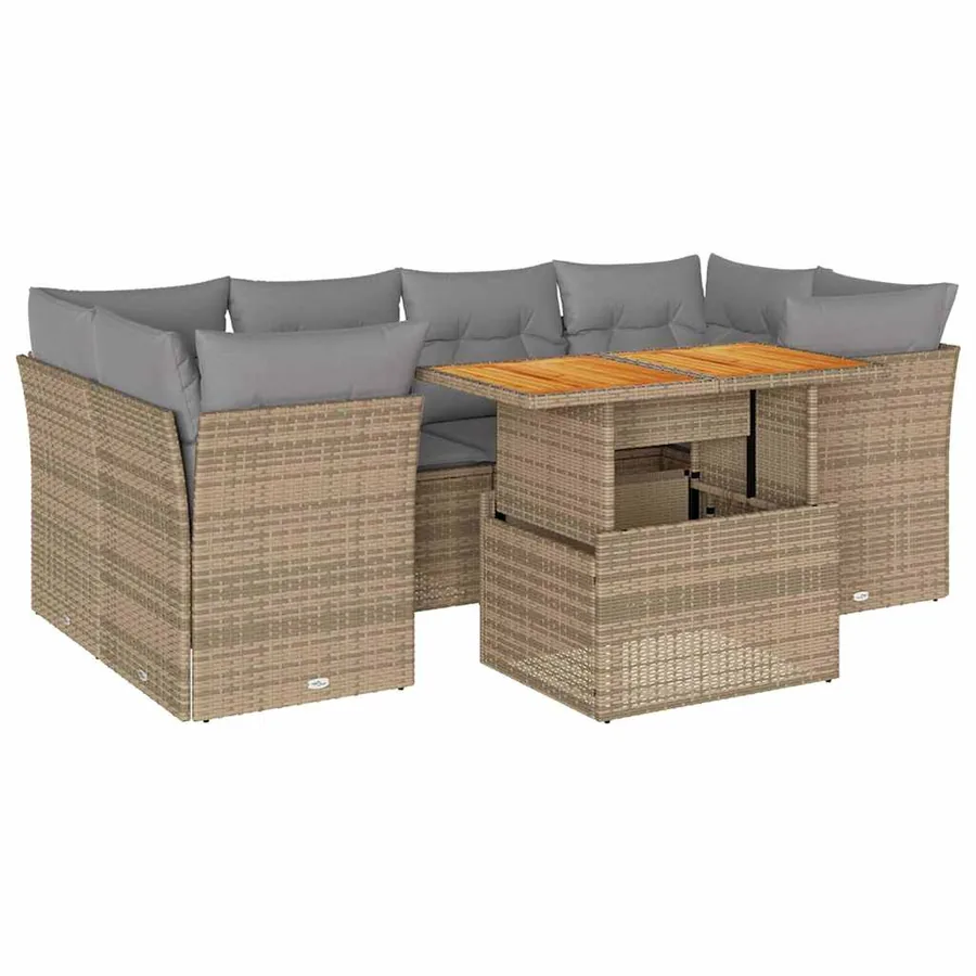 Salon de jardin avec coussins 7 pcs beige résine tressée - 2