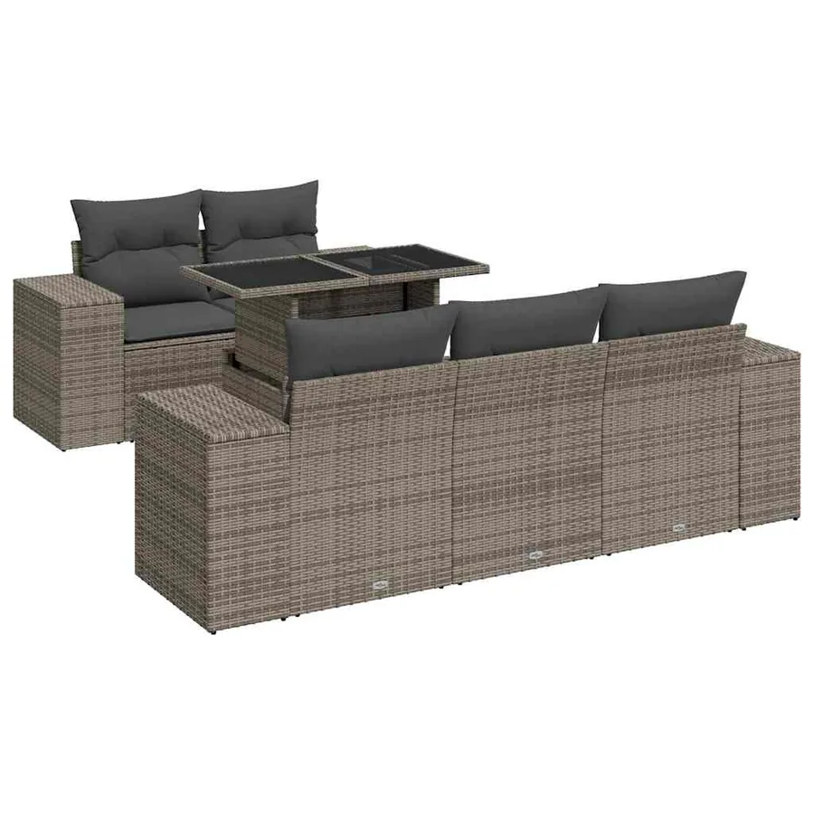Salon de jardin 6 pcs avec coussins gris résine tressée - 2