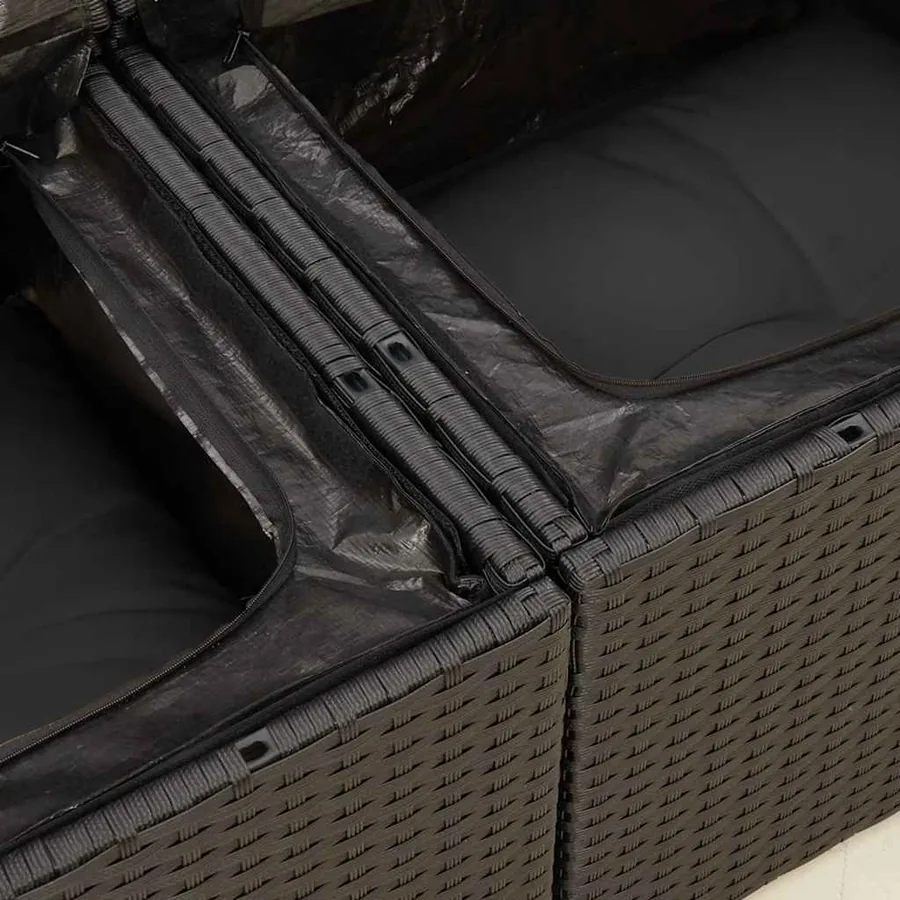 Salon de jardin 6 pcs avec coussins noir résine tressée - 13