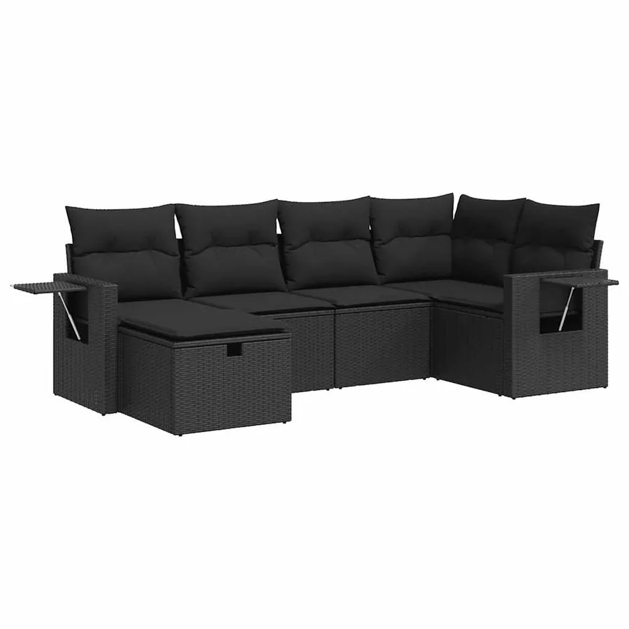Salon de jardin 6 pcs avec coussins noir résine tressée - 2