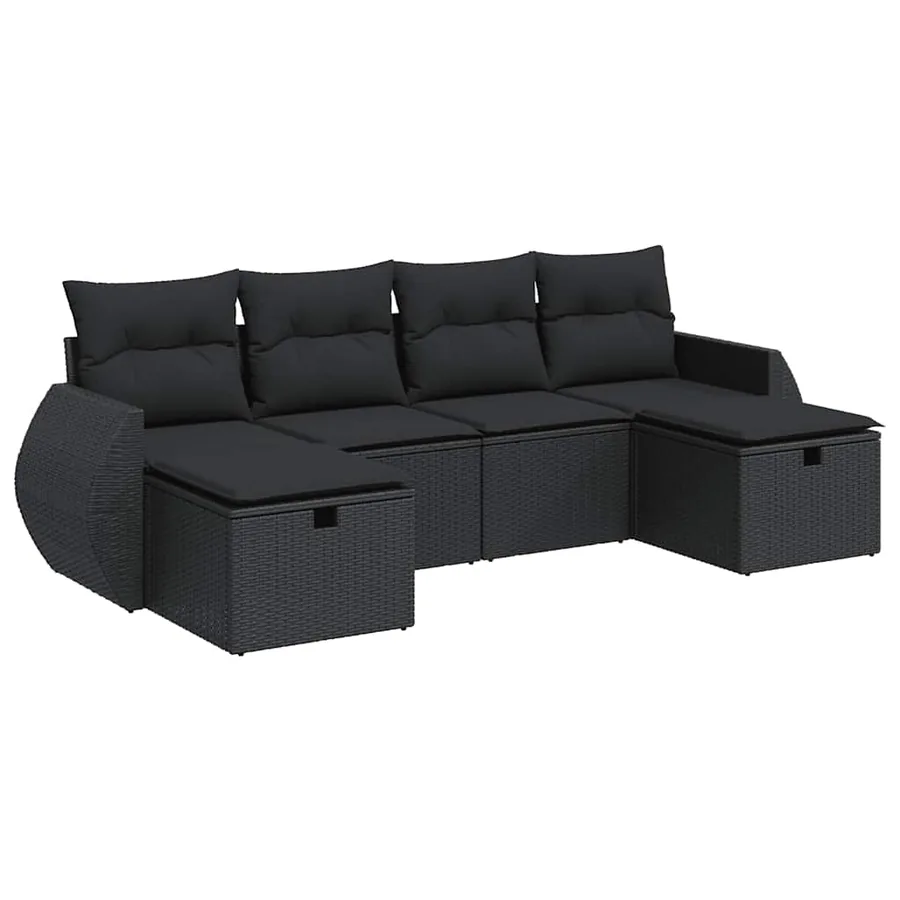 Salon de jardin 6 pcs avec coussins noir résine tressée - 2
