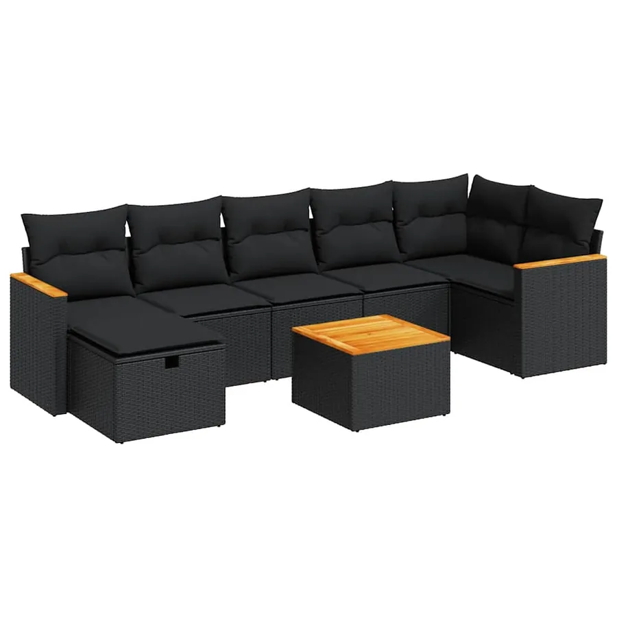 Salon de jardin 8 pcs avec coussins noir résine tressée - 2