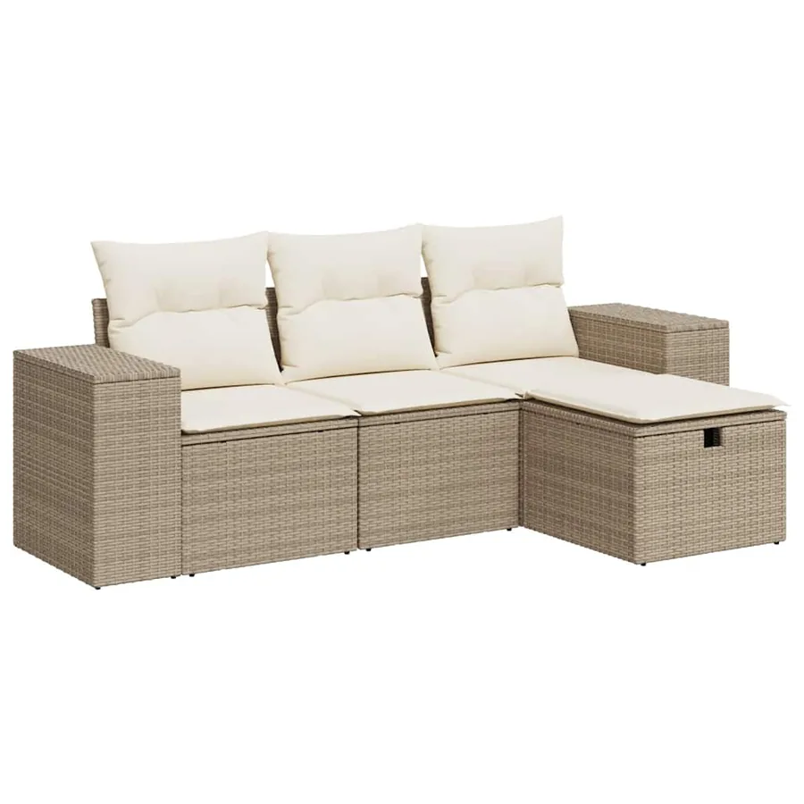 Salon de jardin avec coussins 4 pcs beige résine tressée - 2