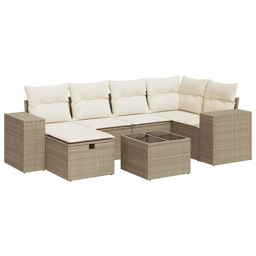 Salon de jardin avec coussins 7 pcs beige résine tressée - 2