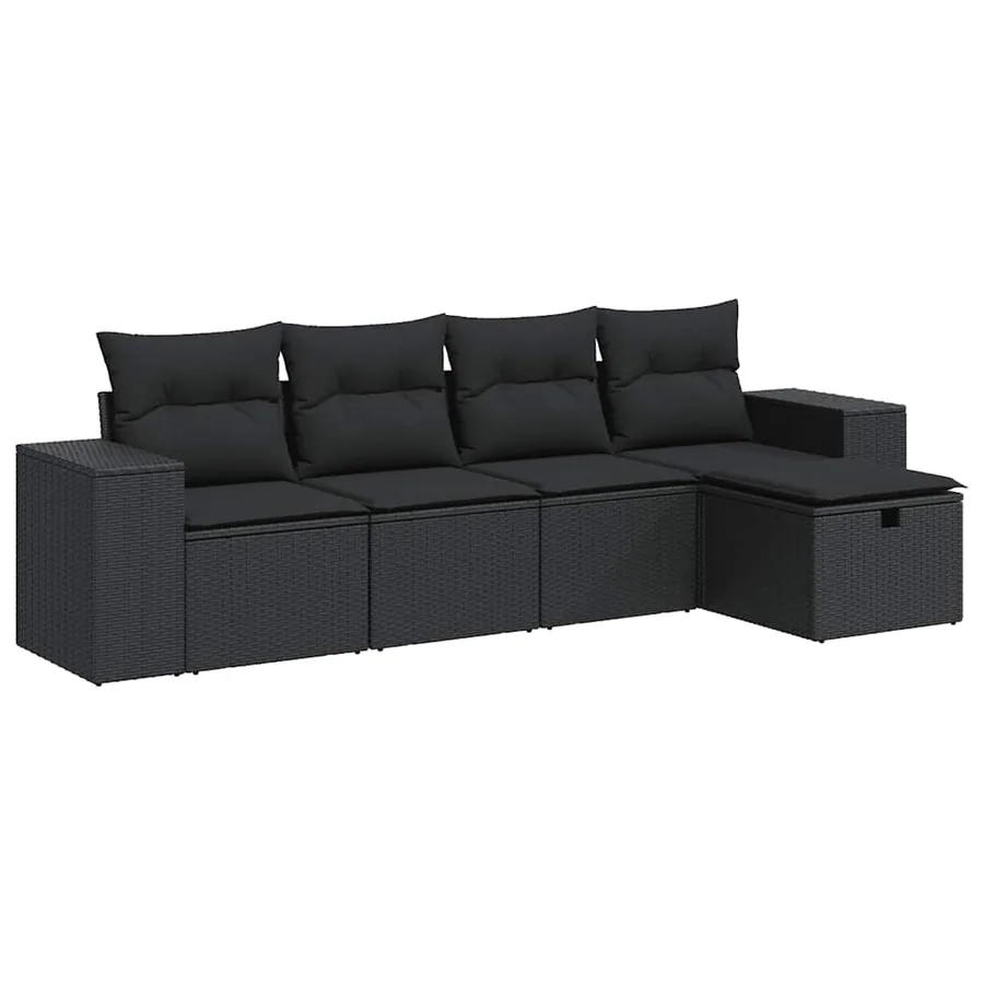 Salon de jardin 5 pcs avec coussins noir résine tressée - 2
