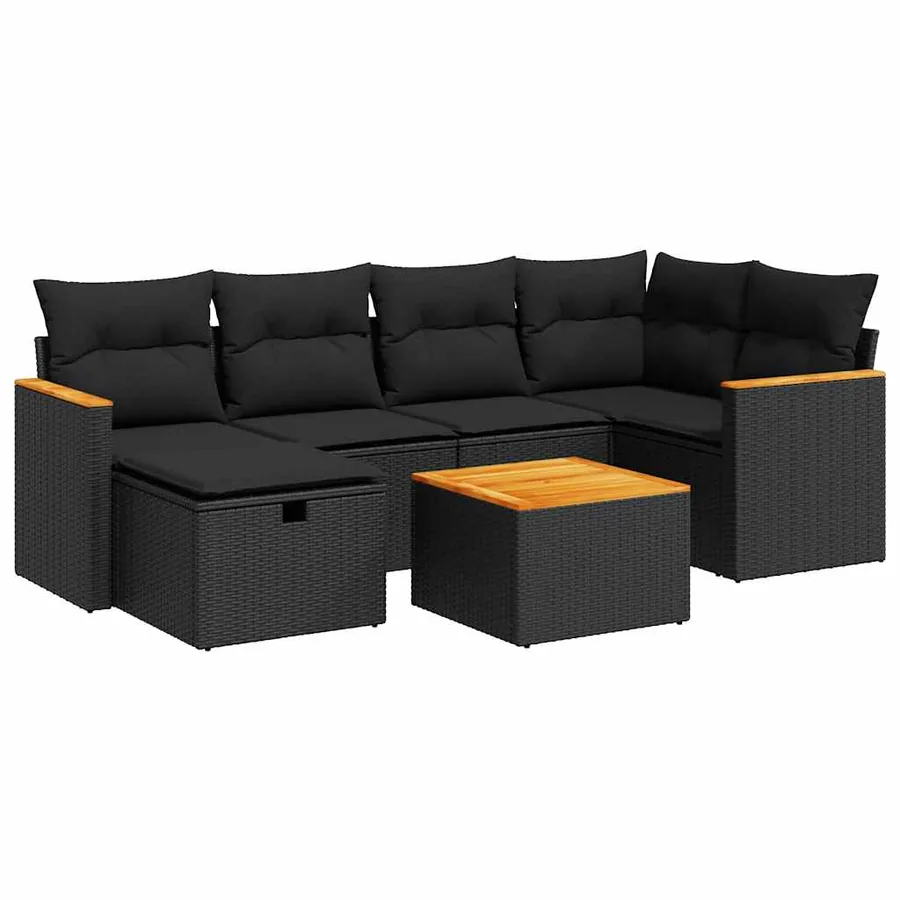 Salon de jardin 7 pcs avec coussins noir résine tressée 62 x 62 x 69 cm - 59,0 kg - 2