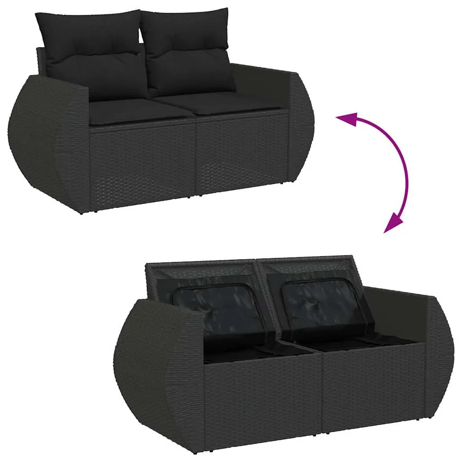Salon de jardin 5 pcs avec coussins noir résine tressée - 7