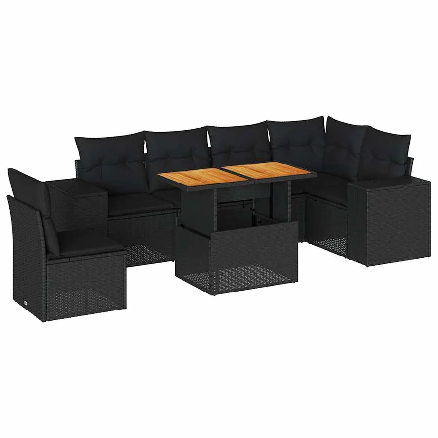 Salon de jardin 7 pcs avec coussins noir résine tressée 62 x 62 x 69 cm - 68,6 kg - 2