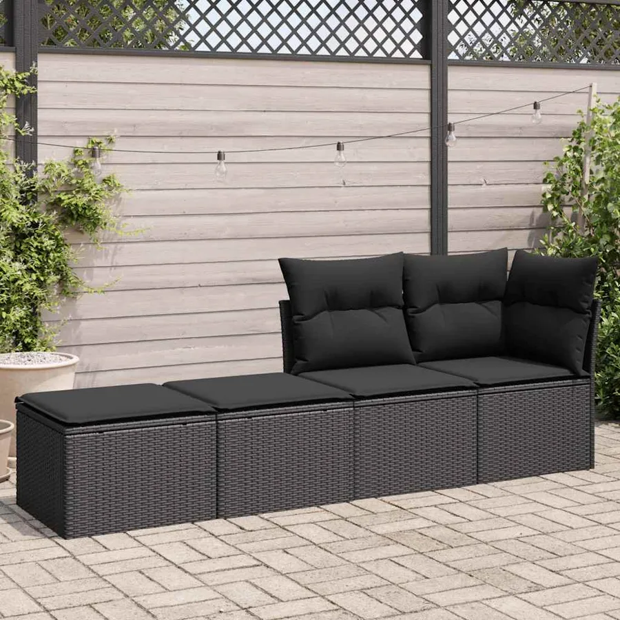 Salon de jardin avec coussins 2 pcs noir résine tressée acacia - 3
