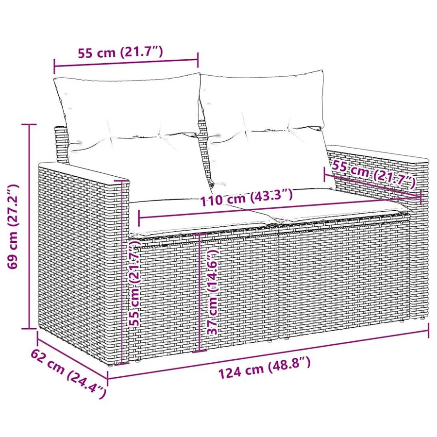 Ensemble de canapés de jardin 11 pcs et coussins rotin acacia - 16