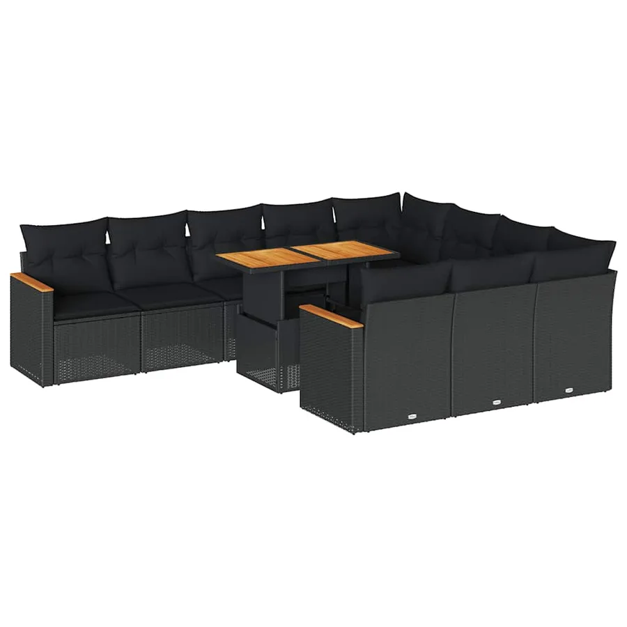 Ensemble de canapés de jardin 11 pcs et coussins rotin acacia - 2