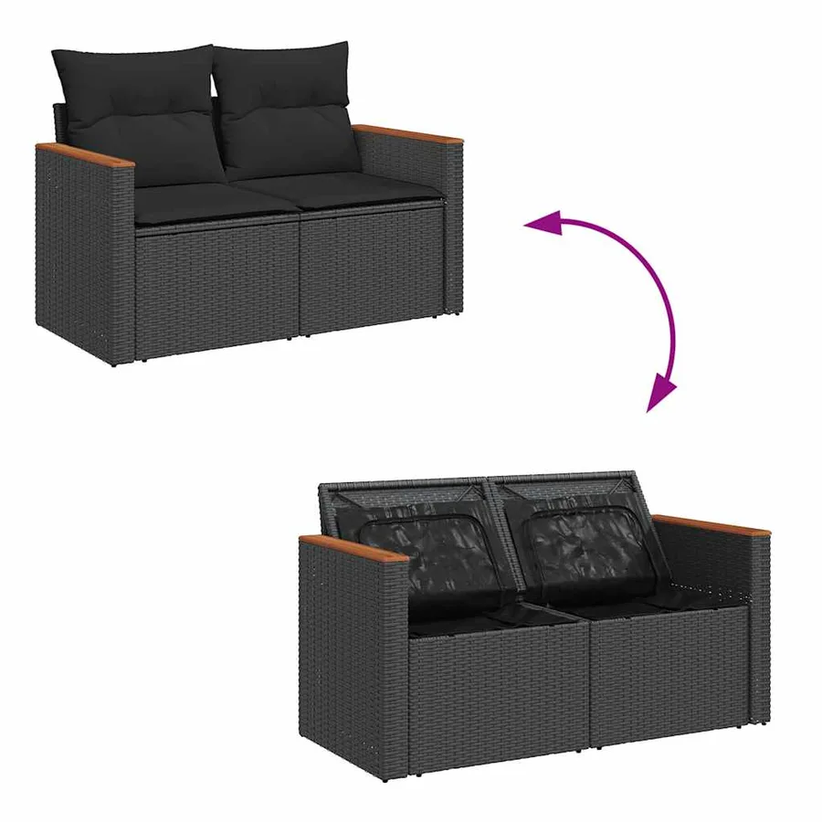Ensemble de canapés de jardin 11 pcs et coussins rotin acacia - 7