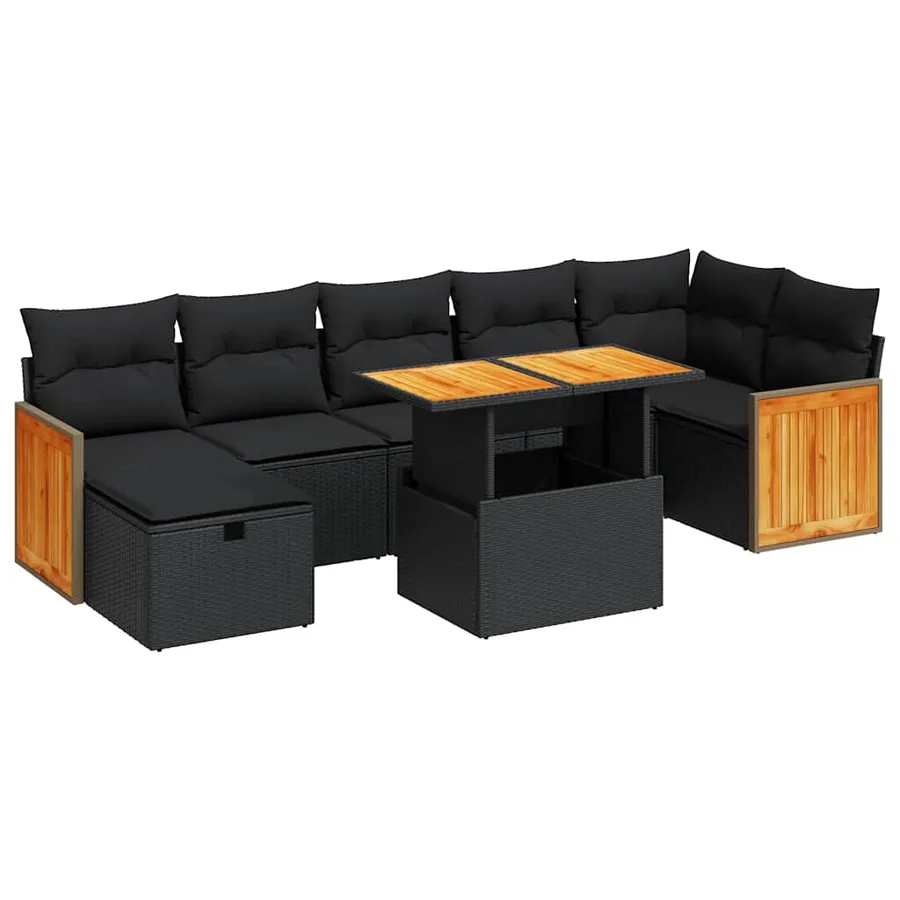 Salon de jardin 5 pcs avec coussins noir résine tressée - 2