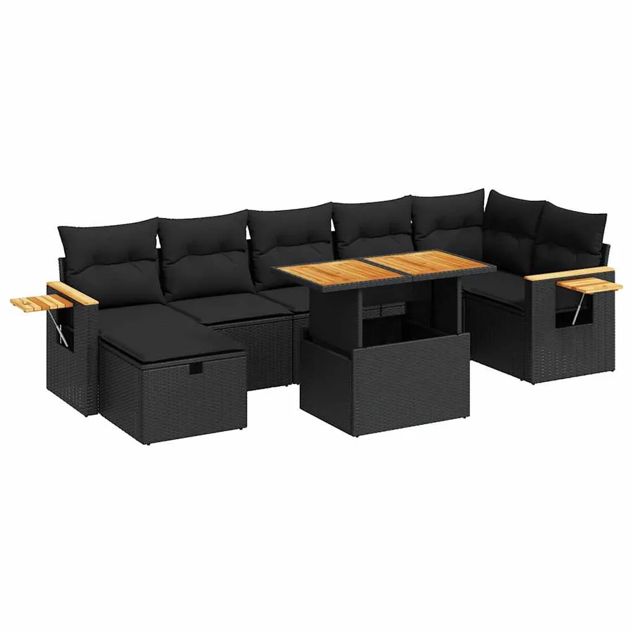 Salon de jardin 5 pcs avec coussins noir résine tressée - 2