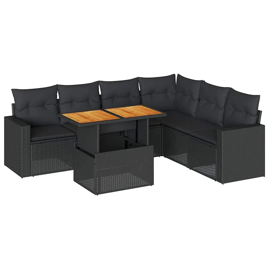 Salon de jardin 7 pcs avec coussins noir résine tressée 62 x 62 x 69 cm - 65,2 kg - 2