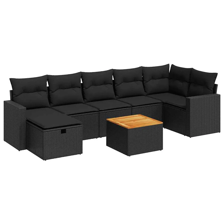 Salon de jardin 8 pcs avec coussins noir résine tressée - 2