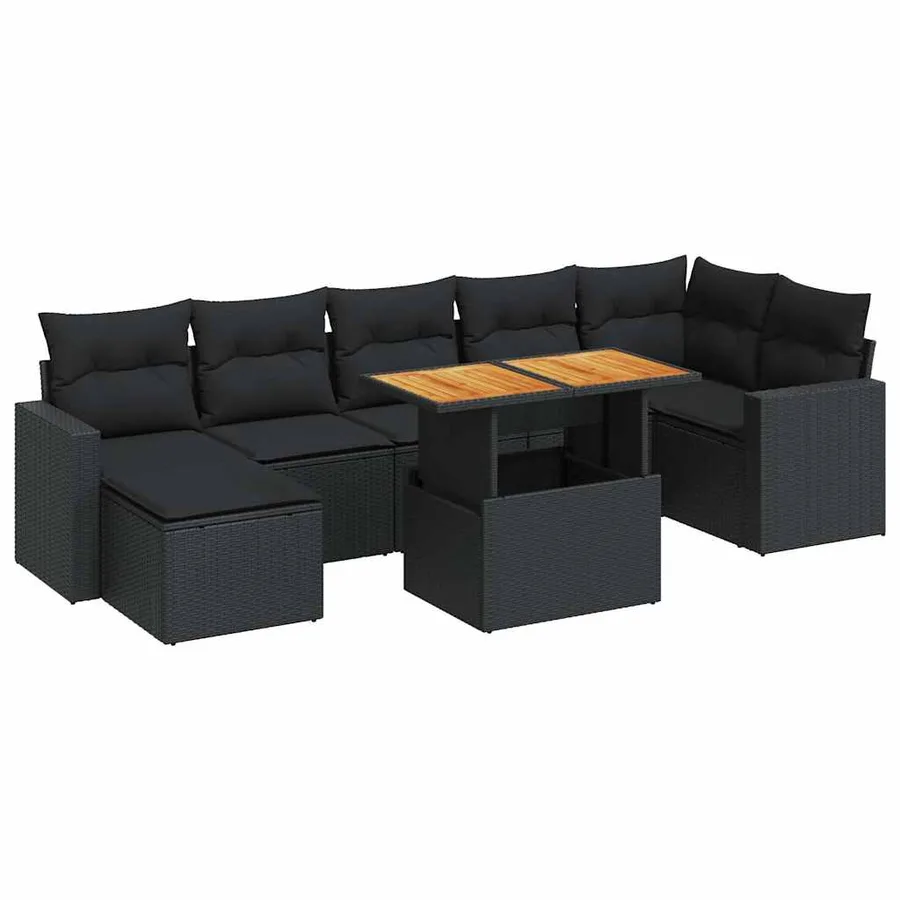 Salon de jardin 8 pcs avec coussins noir résine tressée - 2