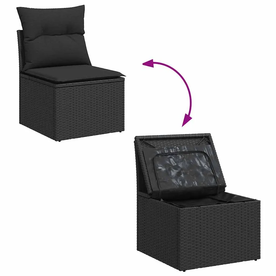Salon de jardin 8 pcs avec coussins noir résine tressée - 8