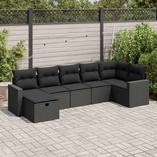 Salon de jardin 7 pcs avec coussins noir résine tressée 65,5 x 62 x 69 cm - 58,6 kg