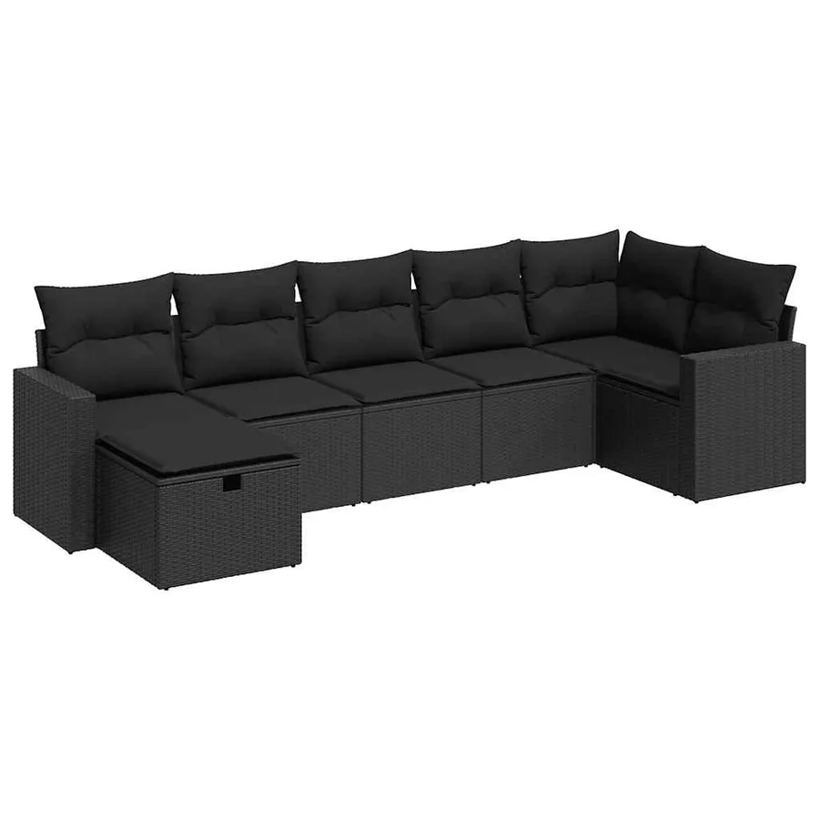 Salon de jardin 7 pcs avec coussins noir résine tressée 65,5 x 62 x 69 cm - 58,6 kg - 2