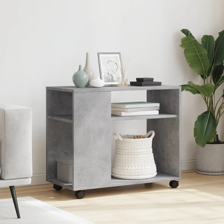 Table d'appoint avec roues gris béton bois d'ingénierie - 3