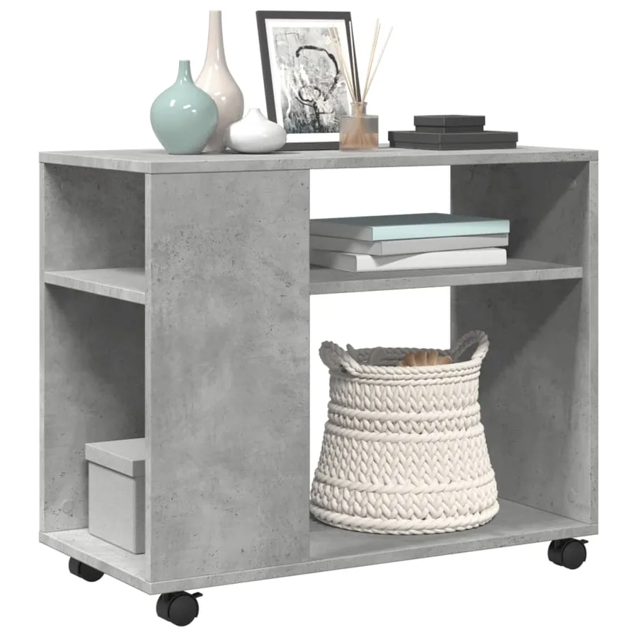 Table d'appoint avec roues gris béton bois d'ingénierie - 4