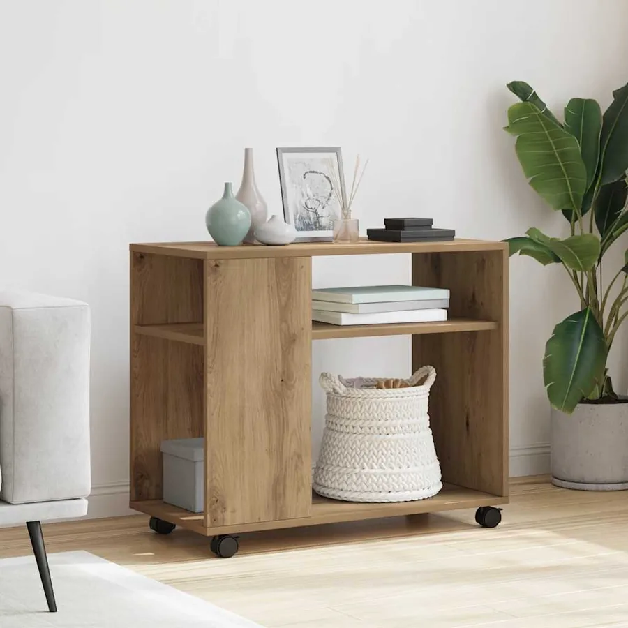 Table d'appoint avec roues chêne artisanal bois d'ingénierie