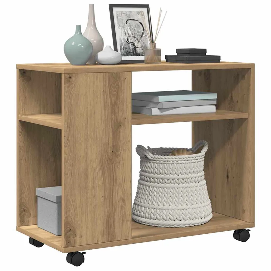 Table d'appoint avec roues chêne artisanal bois d'ingénierie - 3