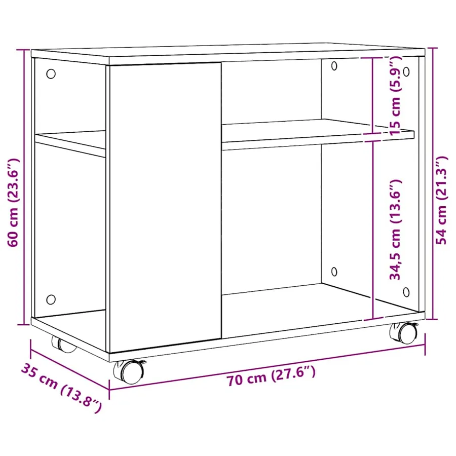 Table d'appoint avec roues chêne artisanal bois d'ingénierie - 9