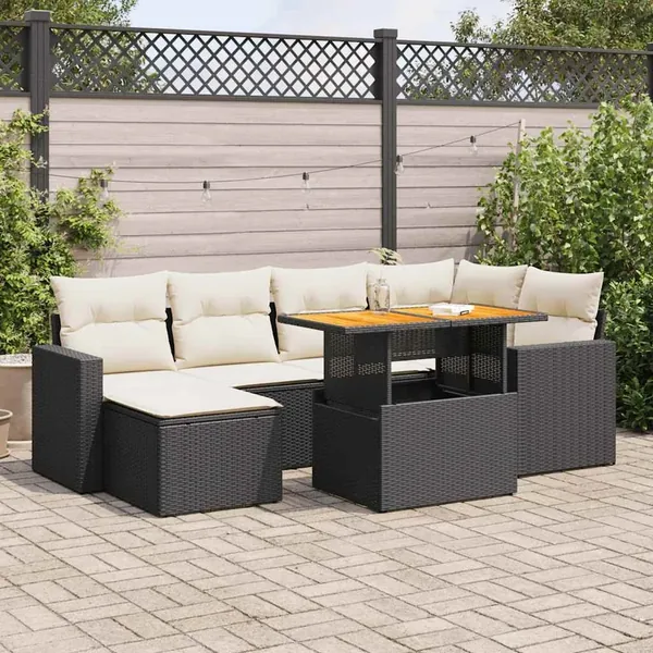 Salon de jardin 7 pcs avec coussins noir résine tressée 62 x 62 x 69 cm - 63,8 kg