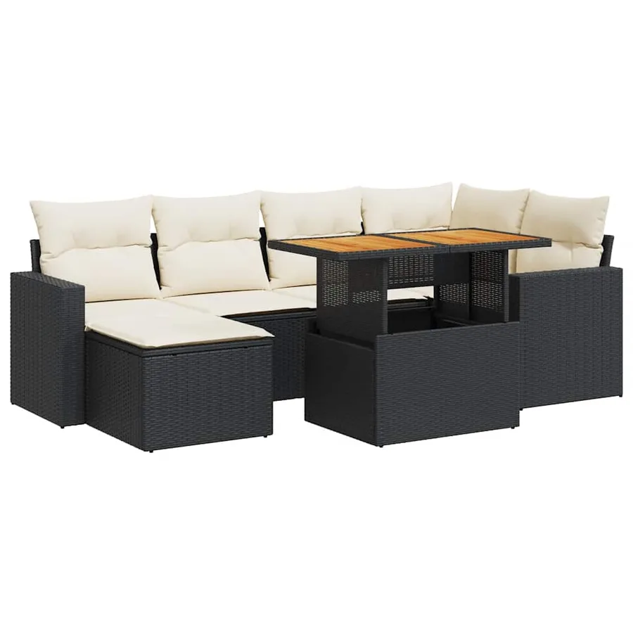 Salon de jardin 7 pcs avec coussins noir résine tressée 62 x 62 x 69 cm - 63,8 kg - 2