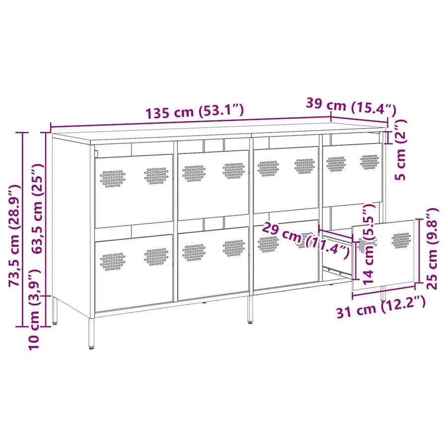 Buffet anthracite 135x39x73,5 cm acier laminé à froid - 13