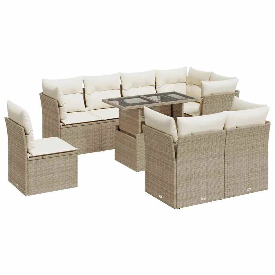 Salon de jardin avec coussins 9 pcs beige résine tressée - 2