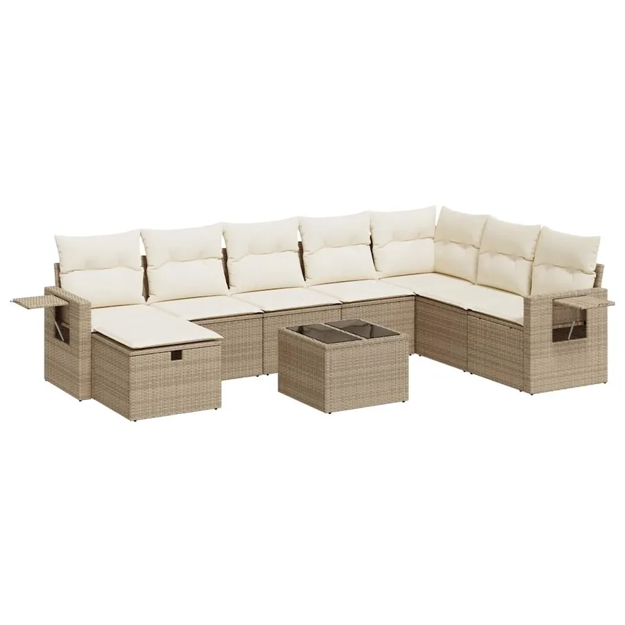 Salon de jardin avec coussins 9 pcs beige résine tressée - 2