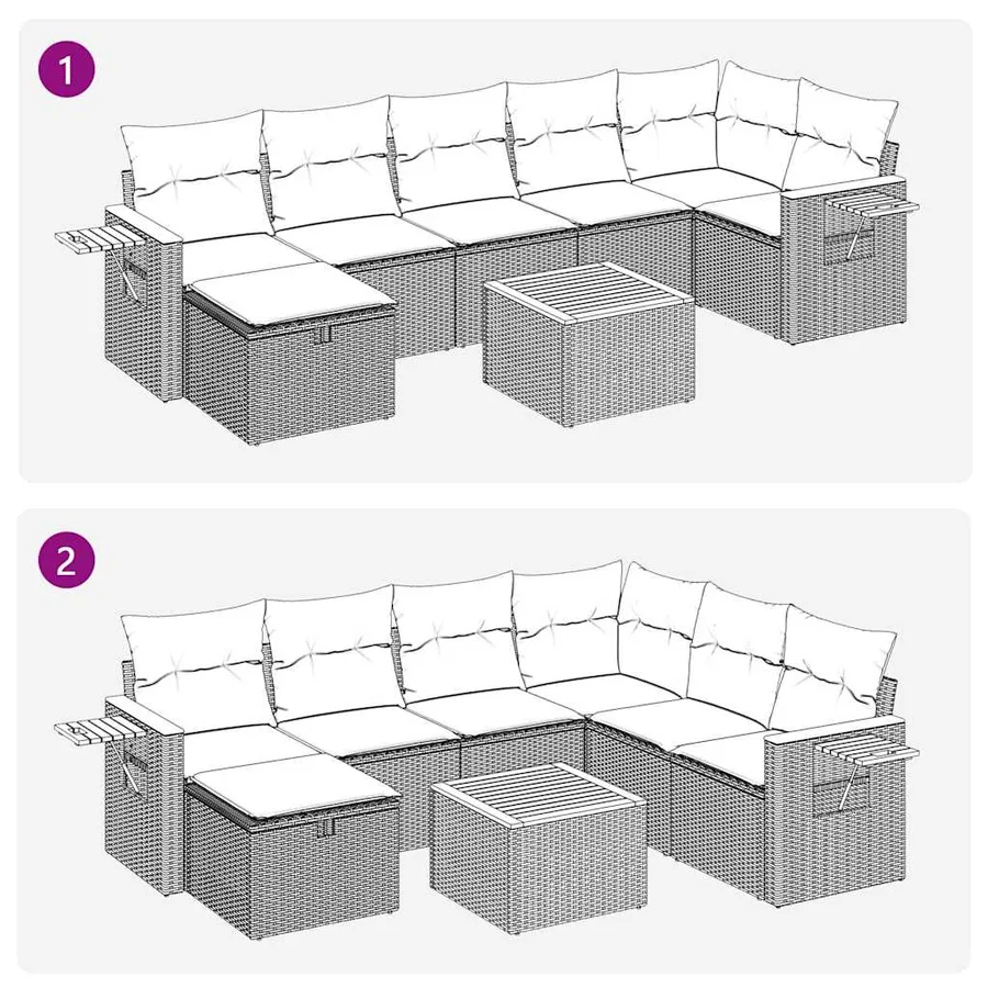 Salon de jardin 8 pcs avec coussins noir résine tressée - 13