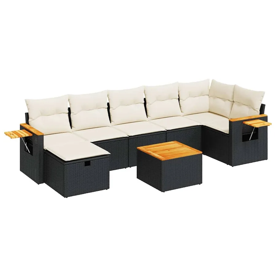 Salon de jardin 8 pcs avec coussins noir résine tressée - 2