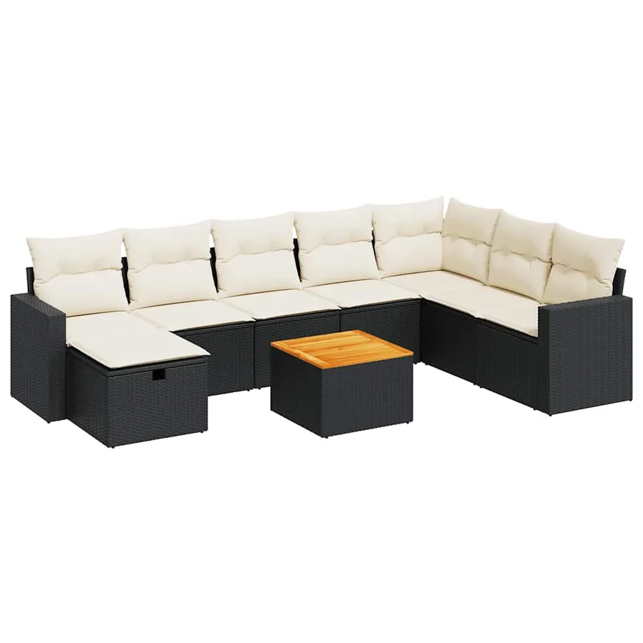 Salon de jardin 9 pcs avec coussins noir résine tressée - 2