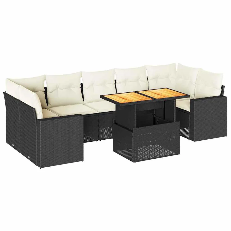 Salon de jardin 8 pcs avec coussins noir résine tressée - 2