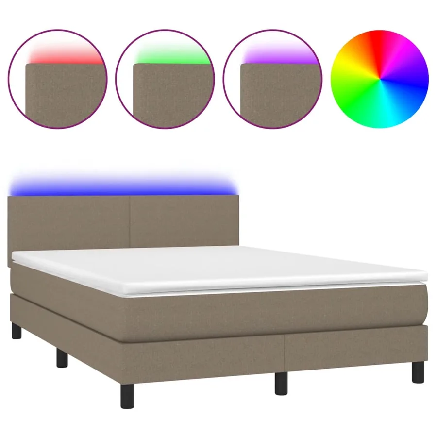 Sommier à lattes de lit avec matelas LED Taupe 140x200 cm Tissu - 2