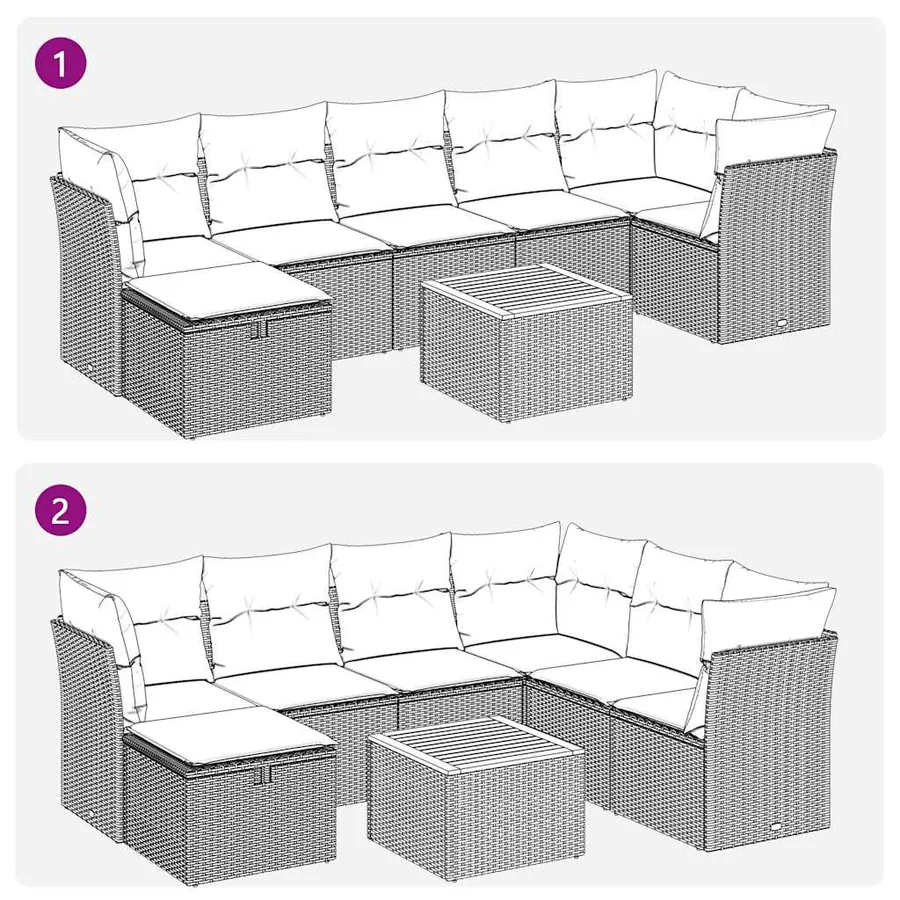 Salon de jardin 8 pcs avec coussins noir résine tressée - 10