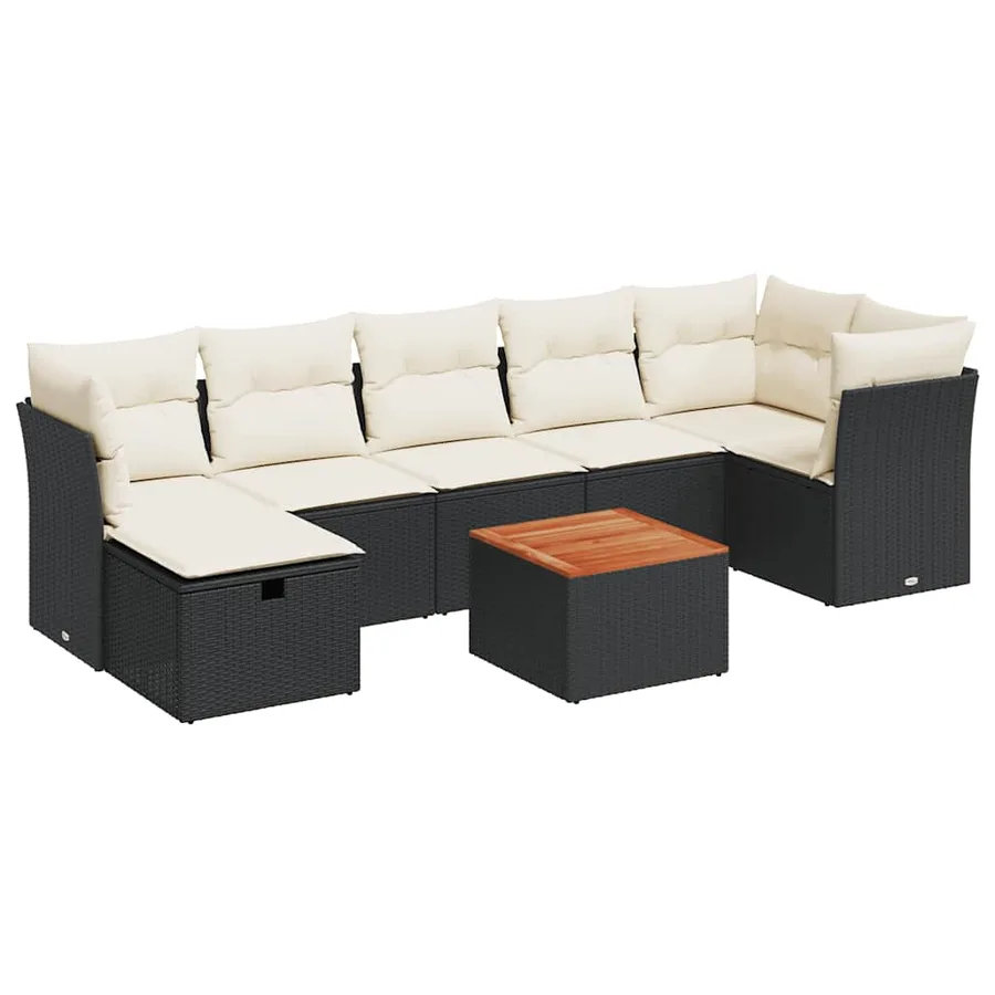 Salon de jardin 8 pcs avec coussins noir résine tressée - 2