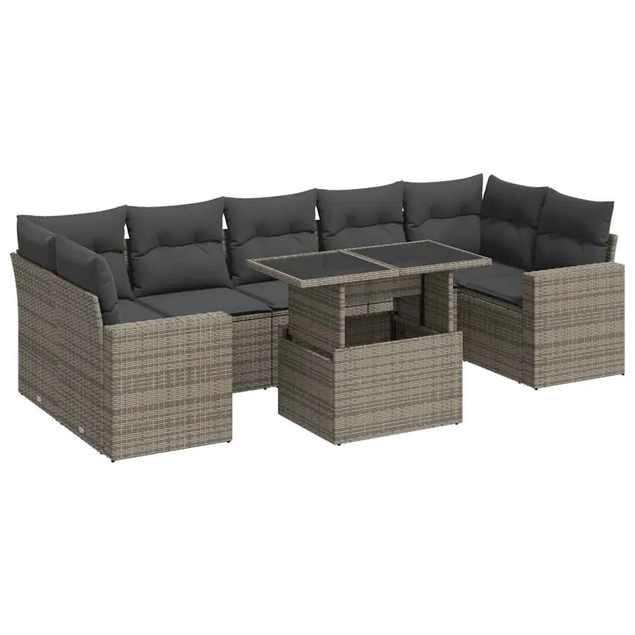 Salon de jardin 8 pcs avec coussins gris résine tressée - 2