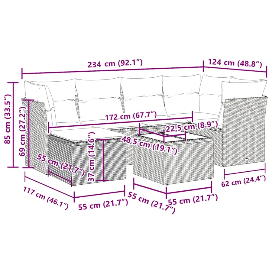 Salon de jardin avec coussins 7 pcs beige résine tressée - 12