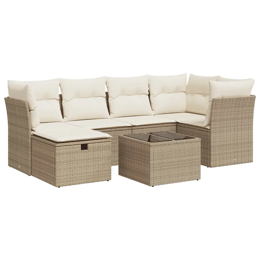Salon de jardin avec coussins 7 pcs beige résine tressée - 2