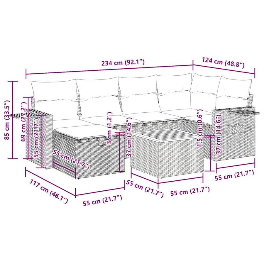 Salon de jardin avec coussins 7 pcs beige résine tressée - 15