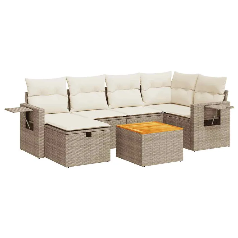 Salon de jardin avec coussins 7 pcs beige résine tressée - 2