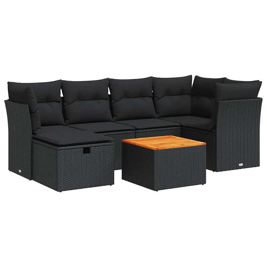 Salon de jardin 7 pcs avec coussins noir résine tressée 62 x 62 x 69 cm - 59,8 kg - 2